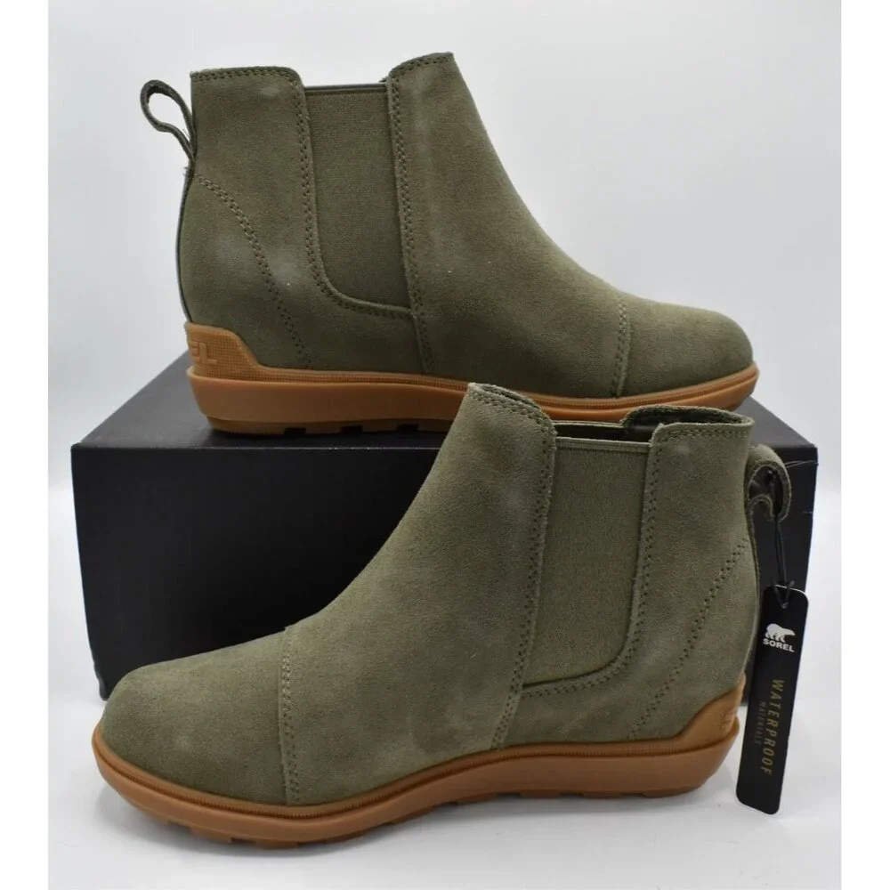 Sorel Womens Size 7.5 Evie II Chelsea Waterproof Stone Green Booties Boots Shoes - Picture 9 of 13